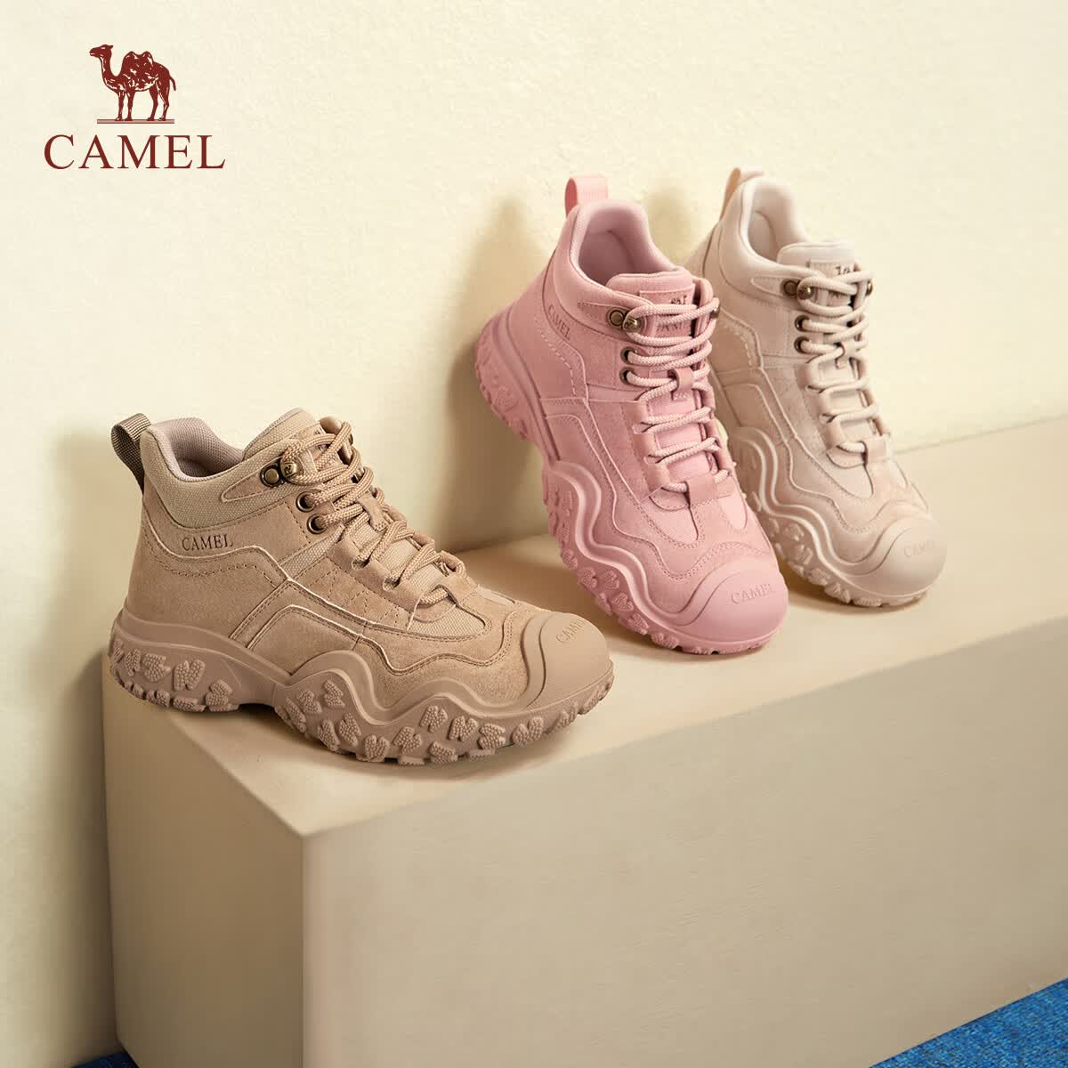 骆驼（CAMEL）丑萌工装马丁靴女鞋年厚底高帮鞋女登山鞋 L24W283645 卡其 35