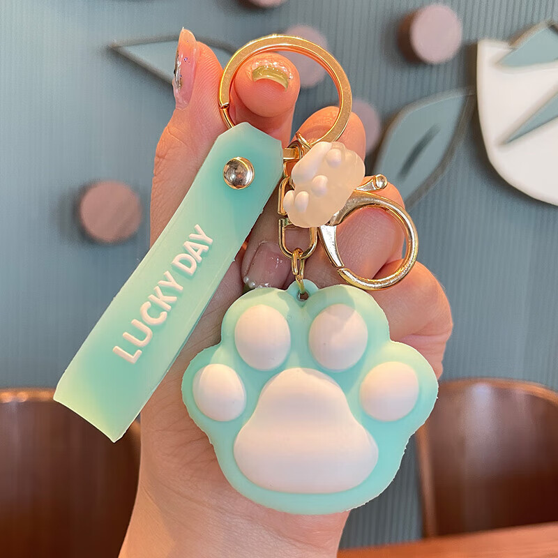 七流婉卡通猫爪钥匙扣汽车挂饰硅胶粉嫩少女心可爱小清新猫咪爪子挂件