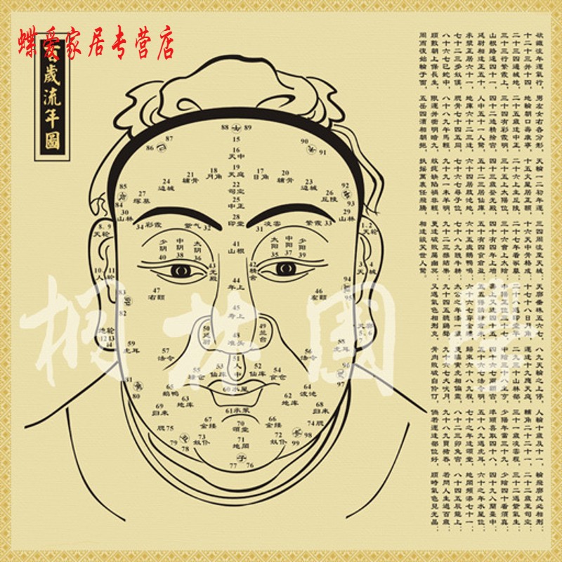 装饰画面相图 百岁流年图 古代传统文化复古画182定制 百岁流年淡黄色