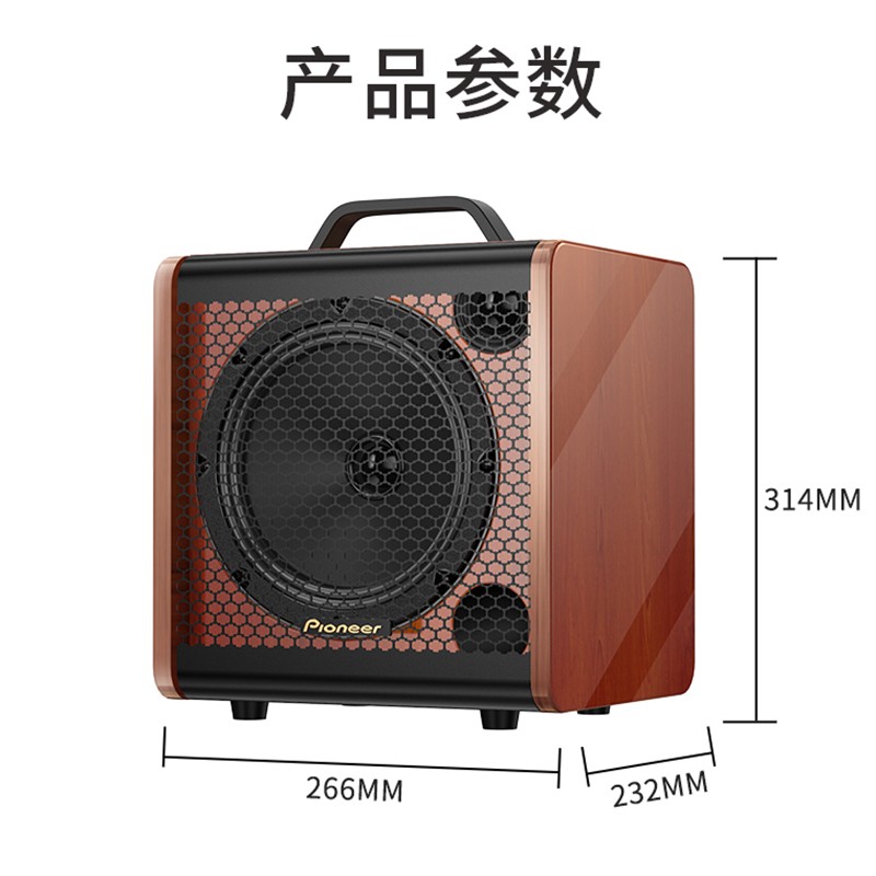 先锋(Pioneer) 家庭KTV无线蓝牙音箱乐器音箱手提便携户外音响大音量广场舞k歌唱歌家用专业配麦克风 【无麦原木烤漆8寸】乐器音乐 标配