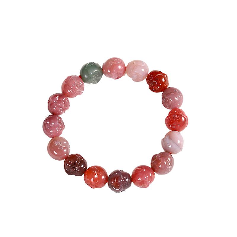 手串手链玛瑙女盐源老单圈雕刻笑脸佛头复古简约男 71 手串