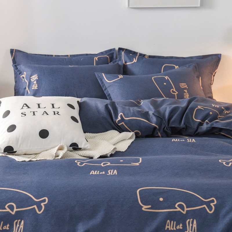 多兰诗(Duolanshi)春秋磨毛四件套 斜纹印花卡通套件被套床单宿舍四季床上四件套 深海流动 1.2米 床单款 /被套150*200 三件套