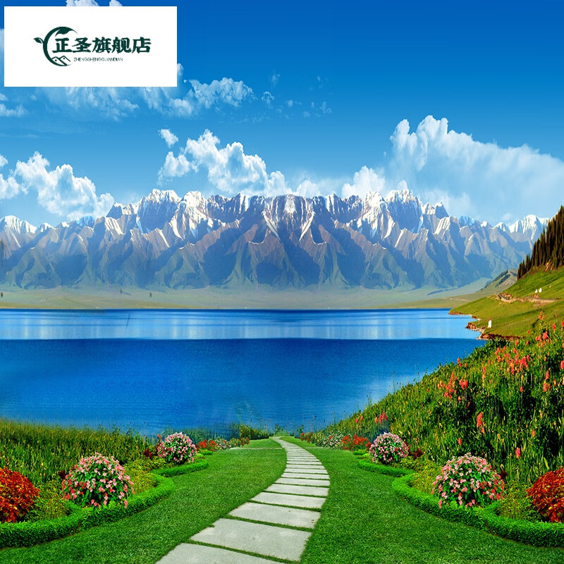 正圣直播背景图背景布立体主播墙3d山水风景沙滩海景室外风景荷花 10