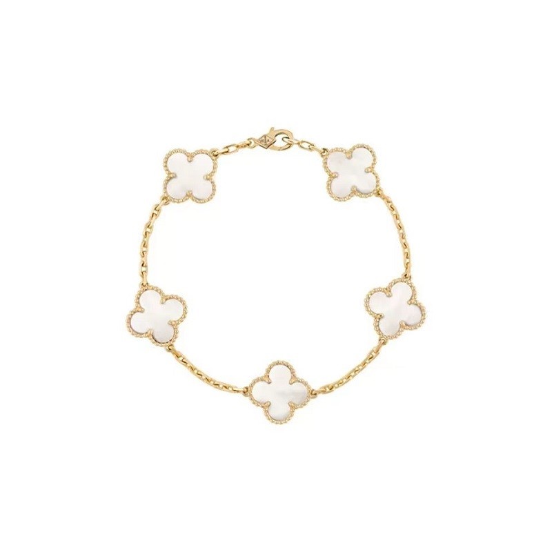 【二手99新】未使用vca 梵克雅宝 白贝母18k金五花手链 四叶草手链