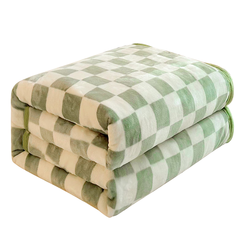 洁丽雅（Grace）A类毛毯加厚法兰绒毯子四季透气空调毯透气毛巾被绿格150*200cm