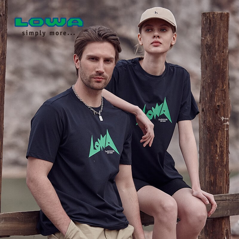 lowalowa纪念短袖男女夏季新品logo运动休闲t恤圆领宽松情侣上衣 黑色