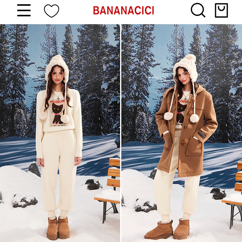 banana cici2024年冬季新款原创撞色猫咪刺绣针织衫安可拉红毛衣C244MY208 枣红(暗红) S