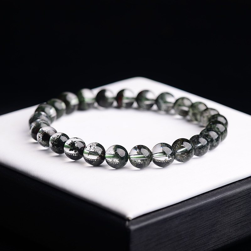 慈灵阁绿幽灵单圈手链女款绿幽灵圆珠饰品水晶时尚手串女 7mm