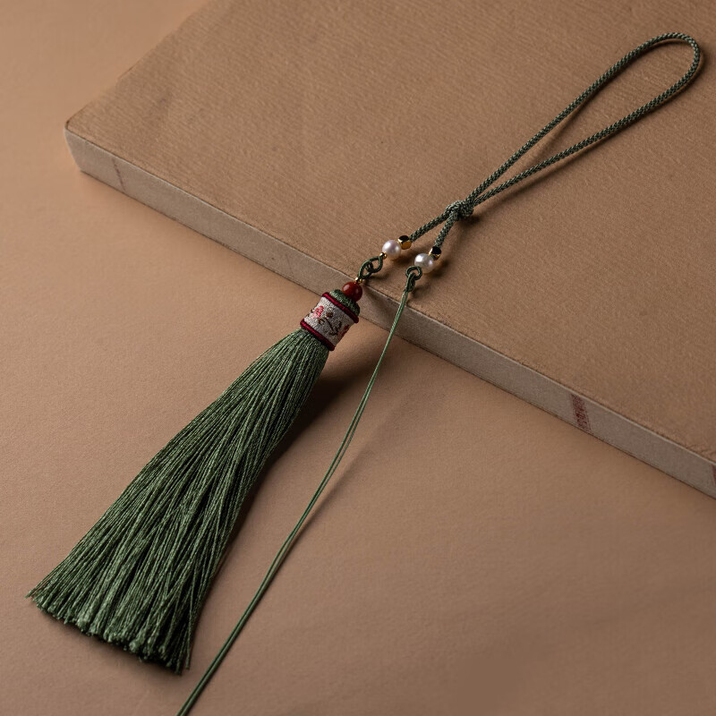 玉满田 手工编织手把件绳子包挂车挂diy翡翠平安扣流苏穗子 秋香绿