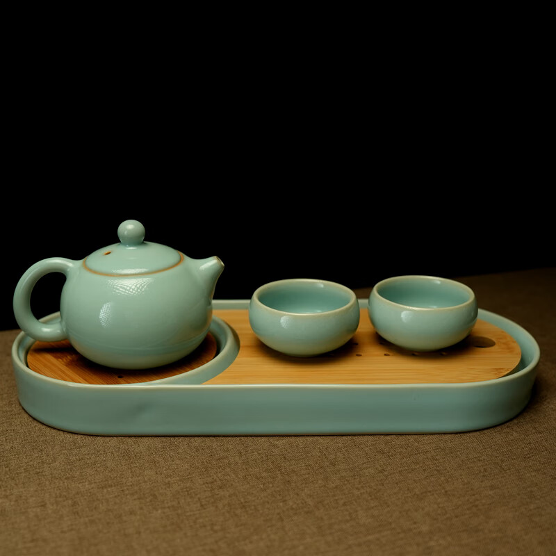 汝誉天下汝窑茶具茶壶西施壶井栏壶石瓢壶汝州汝瓷天青色冰裂纹茶具套装 西施壶1壶二杯 220ml