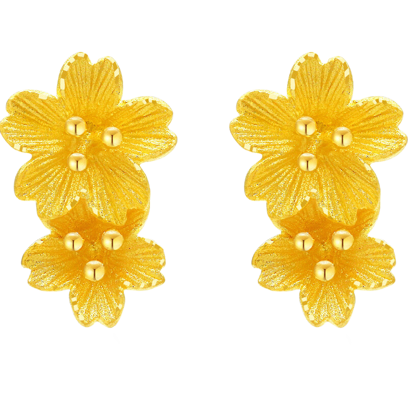 中鑫珠寶 黃金桃花小耳釘女款999足金彎鉤耳環(huán)金花朵耳飾首飾 【現貨】2.52g