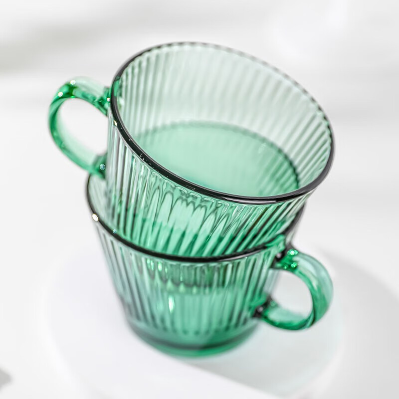 乐唯诗（LOVWISH）日式复古简约条纹玻璃杯ins茶杯果汁杯咖啡杯喝水杯牛奶杯早餐杯 墨绿早餐杯【400ml*2】