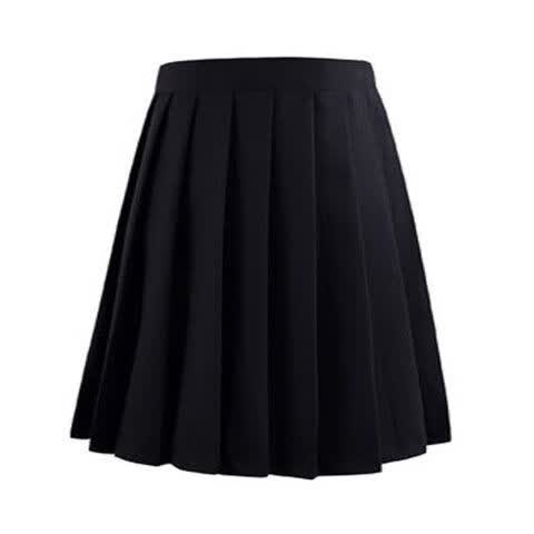 jk裙基础款黑色制服格裙纯色班服中裙春夏秋季绀色半身裙子 黑色 裙