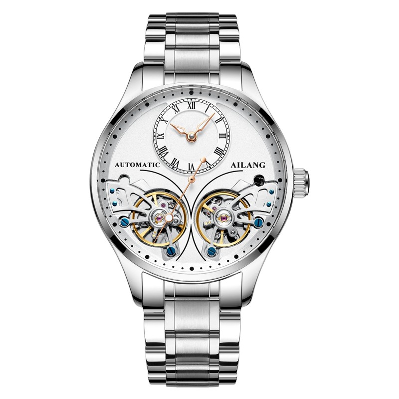 spirra全自动机械表手表男士双陀飞轮十大品牌新款防水男表新款潮 白