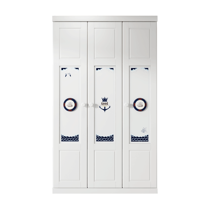 优可佑客 全实木儿童三门衣柜全实木女孩公主美式卧室简易衣橱储物包安装 【白+蓝】两门衣柜