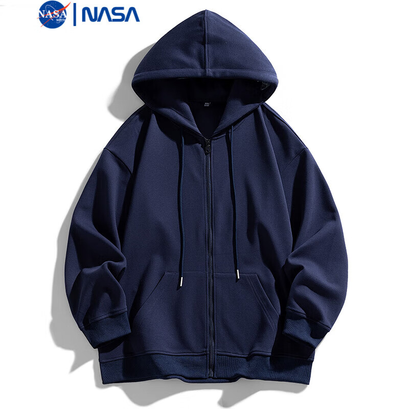 NASAMITOO开衫连帽卫衣男士2024秋季新款宽松休闲简约百搭上衣 藏青色 L