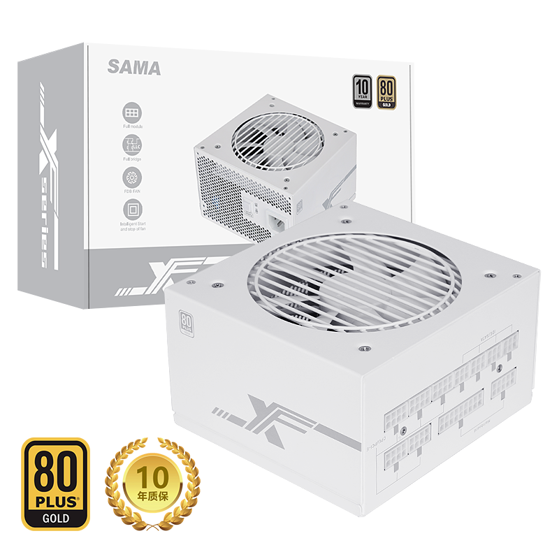先马（SAMA）XF750W 纯白色电脑电源 额定750W/全电压/80PLUS金牌/全模组/风扇一键启停/双CPU供电/小巧机身 659元