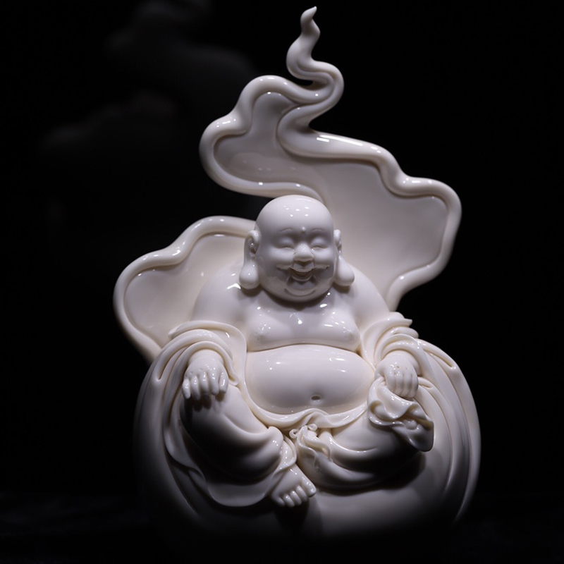 陶瓷孩儿红弥勒佛摆件李璋高大师名家作品一团和气德化窑高白瓷家居