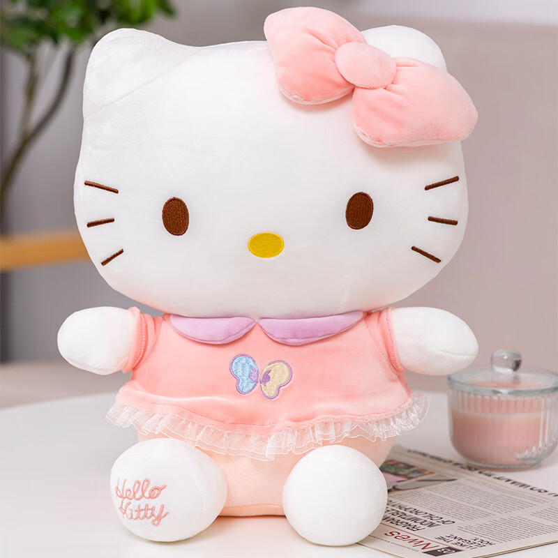 Hello Kitty 正版凯蒂猫公仔猫咪玩偶毛绒玩具安抚布娃娃靠垫枕头 送女友老婆生日礼物女生闺蜜创意礼品布娃娃 男女孩陪睡觉抱枕 38cm裙装蝴蝶款