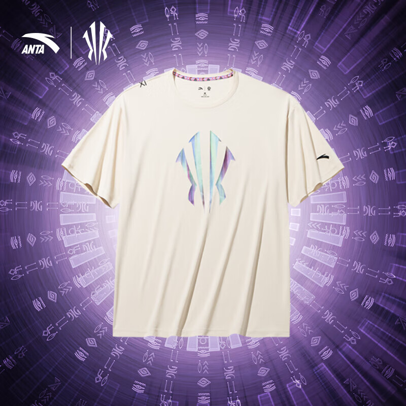 安踏（ANTA）凯里·欧文系列丨篮球短袖夏季宽松透气运动t恤男投篮服172431108 月光白-1 S
