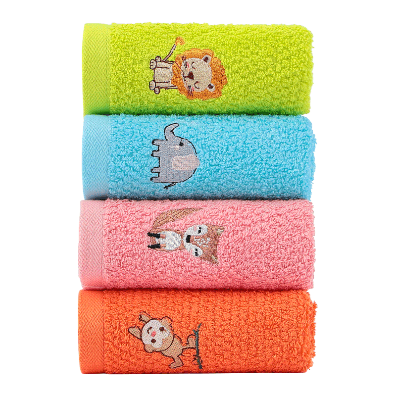 洁丽雅纯棉小毛巾价格走势及品牌对比|柔软吸水，可爱卡通动物童巾4条装