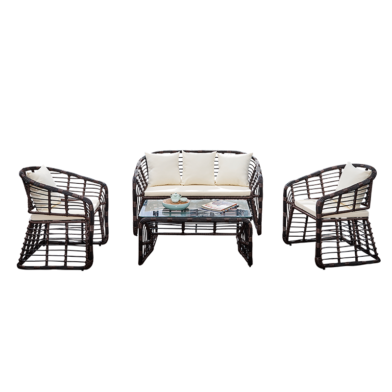 嘉勒美户外藤沙发组合客厅藤椅藤编藤艺室外露台庭院沙发 1+1+2+长茶几
