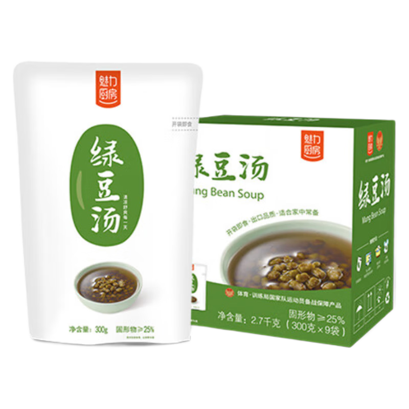 魅力廚房魅力廚房綠豆湯 開(kāi)袋即食方便即食免煮露營(yíng)代餐 家常粥 綠豆湯300g*6袋入