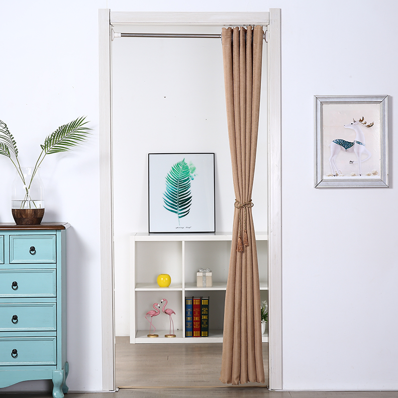 爱巢鸟 布艺门帘隔断帘免打孔空调帘卧室厨房卫生间家用挂帘遮挡帘子 咖啡色(打孔式)  帘宽150*高200cm/配杆75-110cm