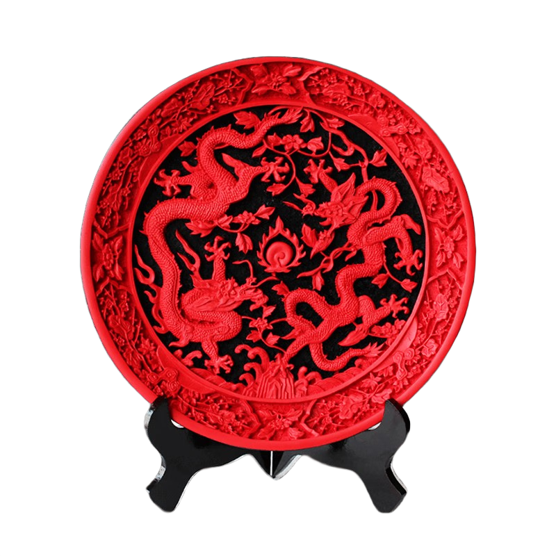 兆宸中國(guó)特色禮品送老外漆器漆雕盤中國(guó)風(fēng)禮品 外事禮品 雙龍戲珠紅盤