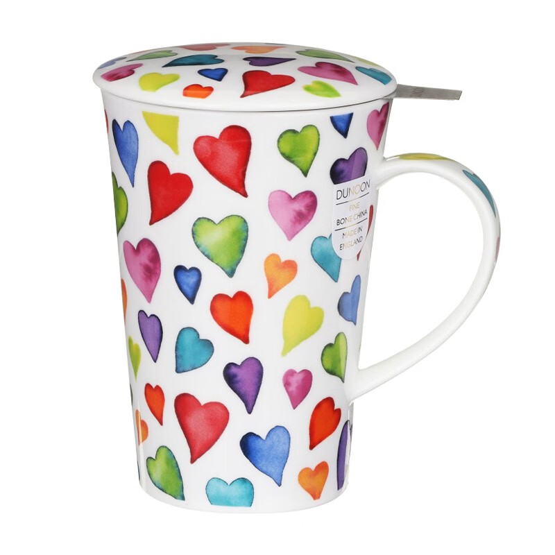 丹儂英國骨瓷茶杯創(chuàng)意馬克杯帶蓋帶茶漏杯子情侶杯辦公室水杯泡茶杯 心綻放440ml