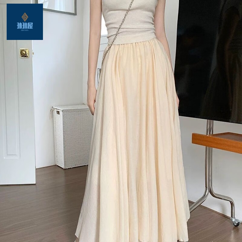 小个子亚麻棉麻半身裙女夏天a字禅意风女装裙子仙气飘飘仙女长裙 米色