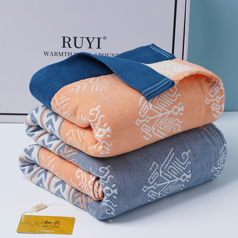 如奕（RUYI）六層紗布毛巾被夏季薄款純棉成人全棉家用老式蓋毯蓋被 橙色 150cmx200cm(備)