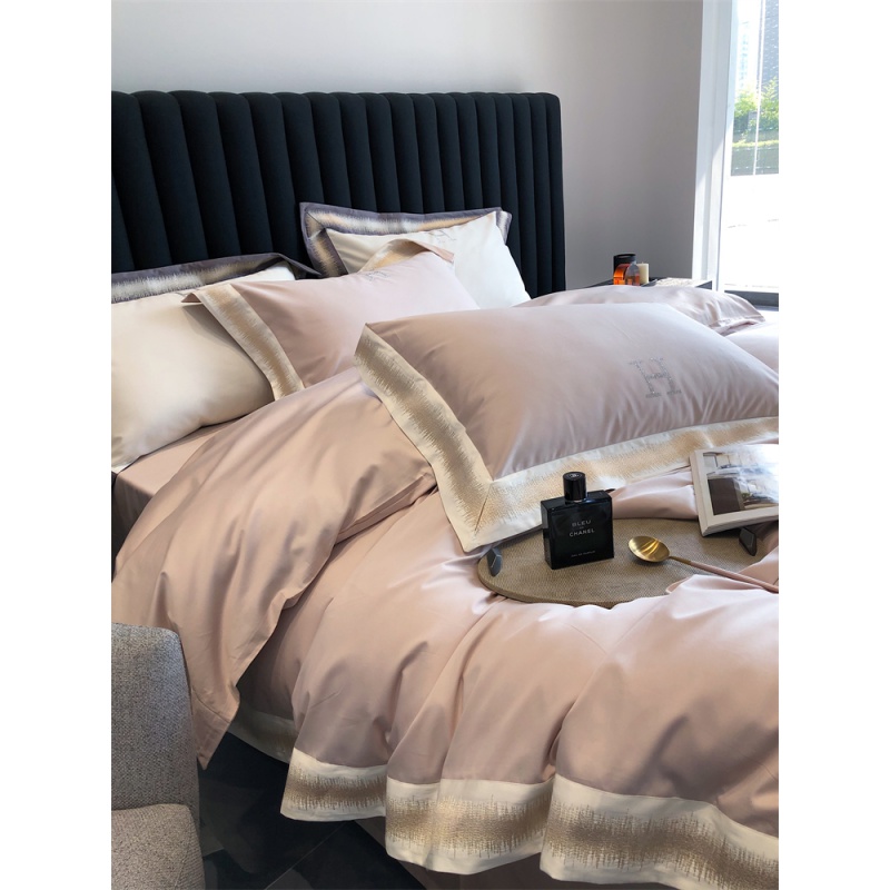 件套120支全棉北欧风简约大气床笠款被套四季床品4 120支芬妮(豆蔻粉)
