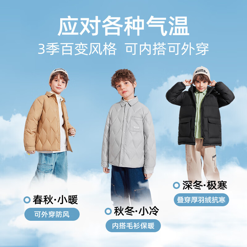 雪中飞童装儿童羽绒服2024秋冬新款男童中大童女童网格衬衫式轻薄羽绒服 黑色 150