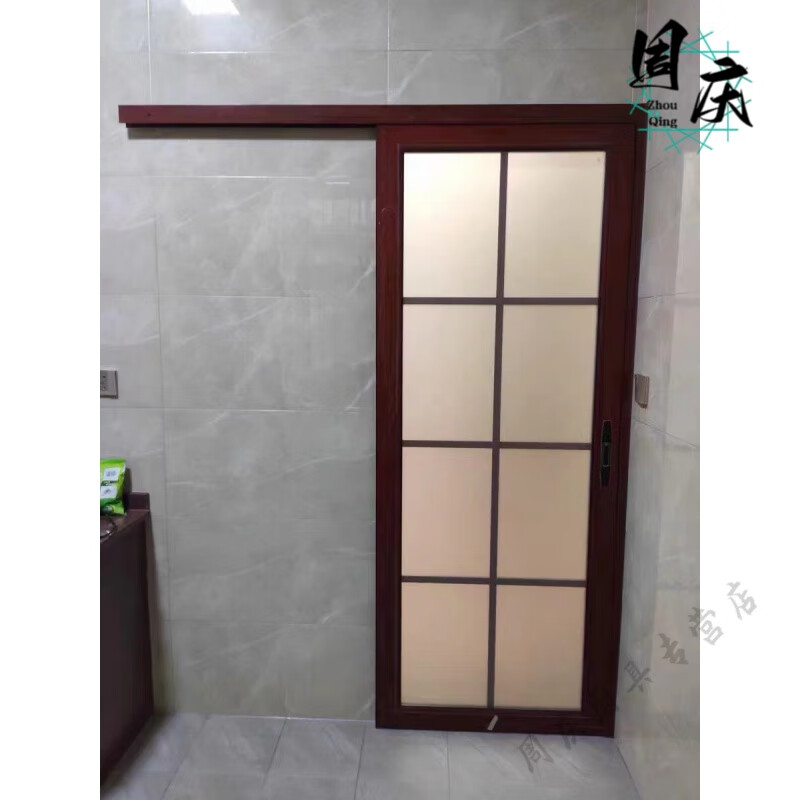 隐藏式单扇门卫生间单轨单扇吊滑吊趟门阳台后断钛镁铝合金钢化玻璃