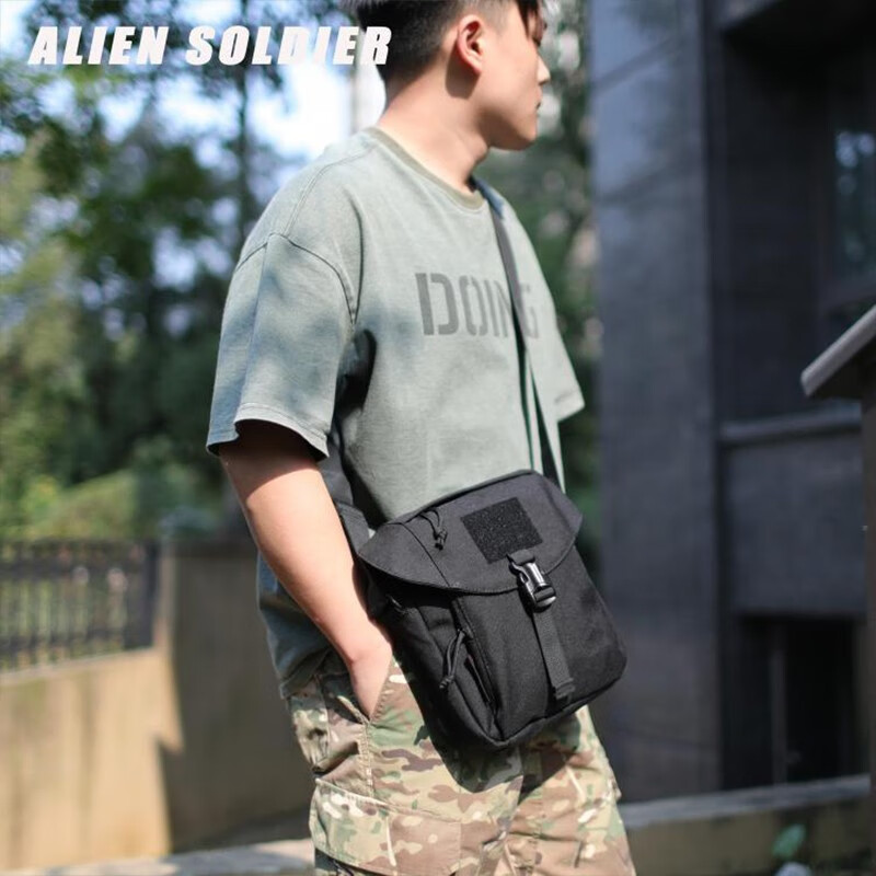 异种兵（ALIEN SOLDIER）1000D尼龙版单肩多功能战术包小方包斜挎包休闲户外包女耐用磨包 黑色