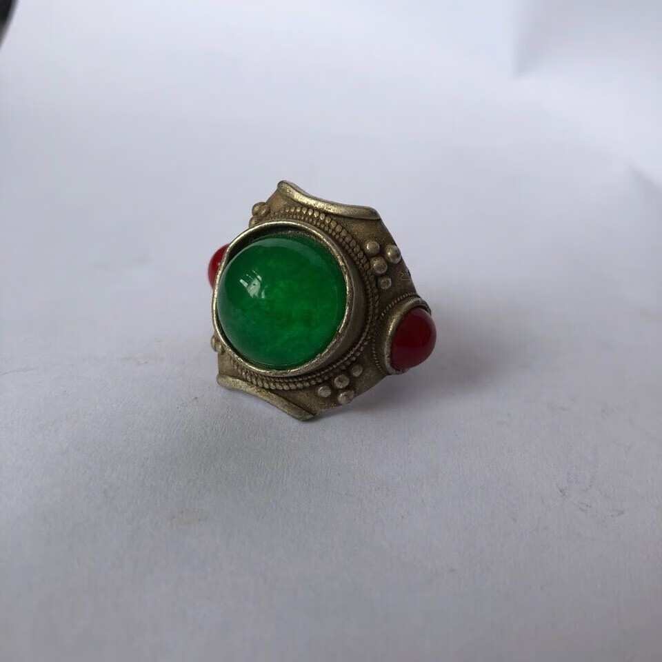 神至乡下老物件 清乾隆年仿古翡翠扳指收藏老物件银戒指sn3695