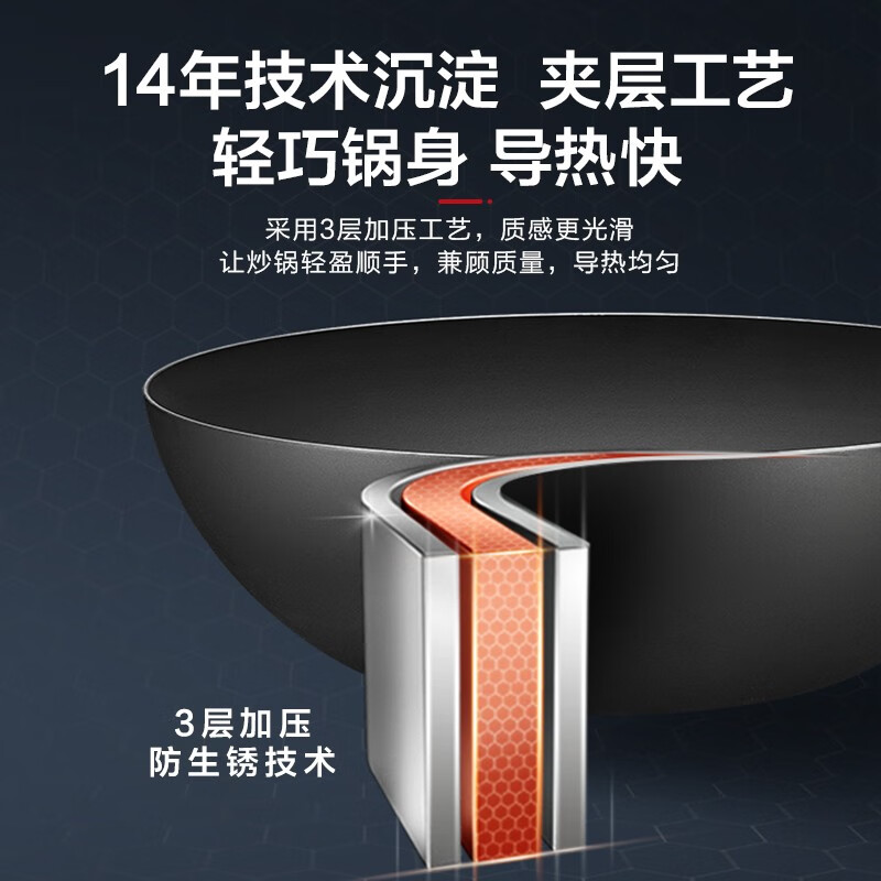 苏泊尔(SUPOR) 精铁炒锅家用厨房炒菜锅老式大铁锅煤气灶专用无涂层燃气明火用 明火专用【带盖+建议1-3人】 30cm
