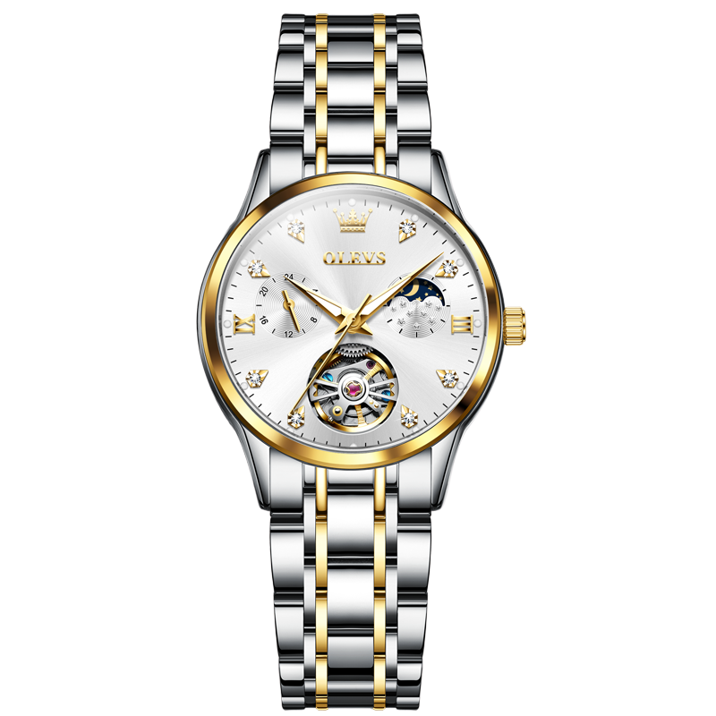 欧利时（OLEVS）男士手表 全自动机械表镶钻夜光防水腕表生日礼物时尚高端腕表 OLEVS-9927-钢带本白