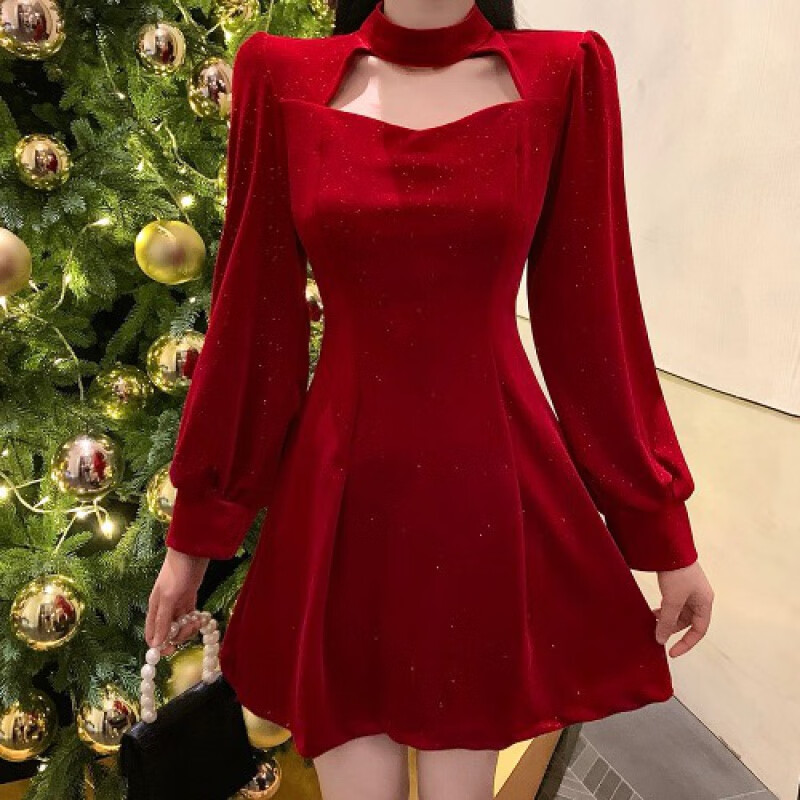 乔箐乔箐本命年红色连衣裙订婚胖妹妹新年战袍胖mm显瘦收腰冬季年会