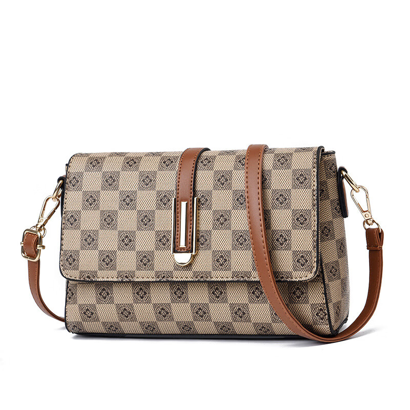 游子吟包包女包2026新款时尚单肩包小包包中年女士挎包送妈妈包包 深菱格配土黄色