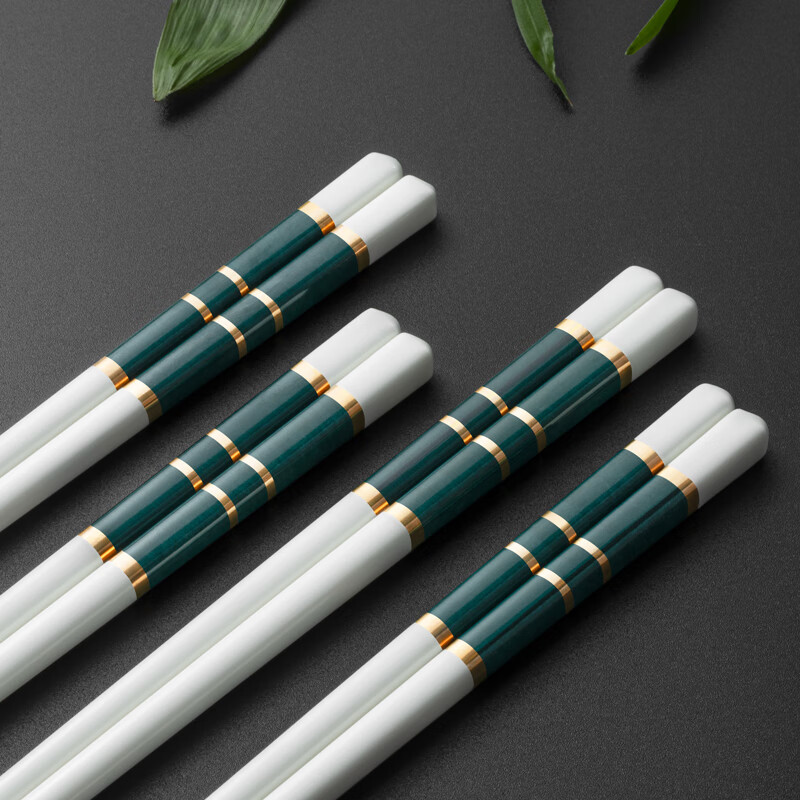 千年恋木高档轻奢陶瓷筷子抗菌率99.9%防滑防霉家用高颜值酒店餐具10双装 24.5cm墨绿色金四线陶瓷筷10双装