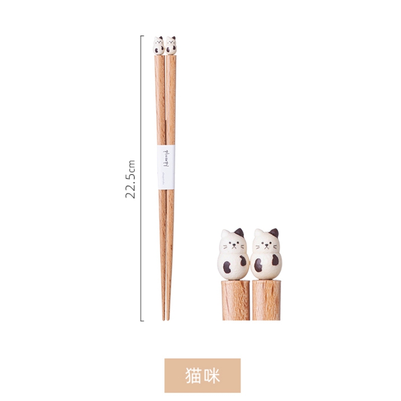 日本进口手工木筷可爱柴犬筷子家用创意卡通日式尖头防滑儿童筷子 猫咪 1双
