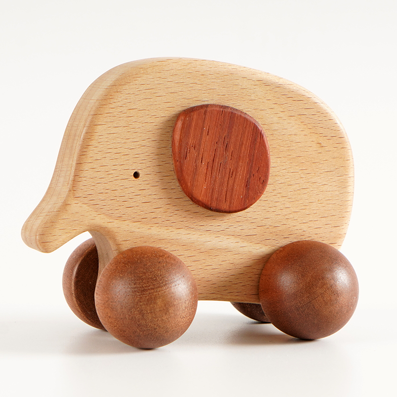 papa)动物小车 宝宝玩具车木制婴幼儿童车婴幼儿实木玩具车 大笨象车