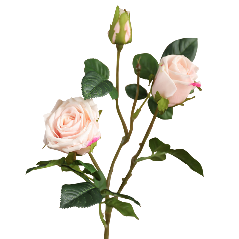 黛莉森仿真花手感保濕玫瑰花單支絹花假花花束客廳餐桌花擺件裝飾塑料花 【濕感】單枝3頭法國(guó)玫-肉粉