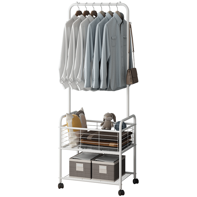 蜗家  挂衣架衣帽架落地卧室阳台衣架折叠室内挂衣架简易衣服挂架置物架 2801白色-加高围栏【宽61.5*高178cm】