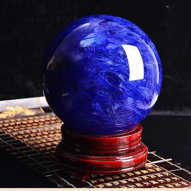 兴颖蓝色水晶球摆件原矿熔炼蓝风水球装饰摆件水晶珠 严选直径5厘米 