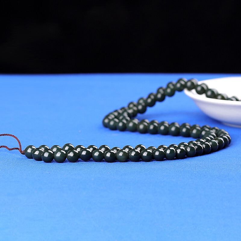 春龙 和田玉青玉项链男圆珠108颗佛珠念珠玉石玉珠链挂绳