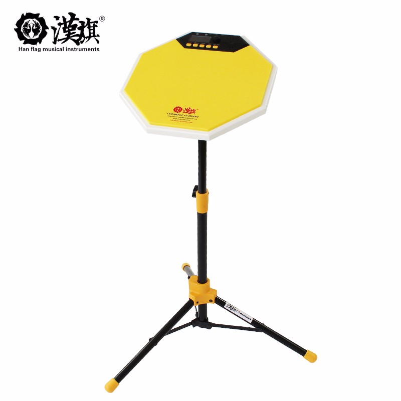 漢旗（HUN）架子鼓哑鼓套装12寸汉牌哑鼓垫练习打击板 12英寸 R1黄色（带节拍器）+D支架