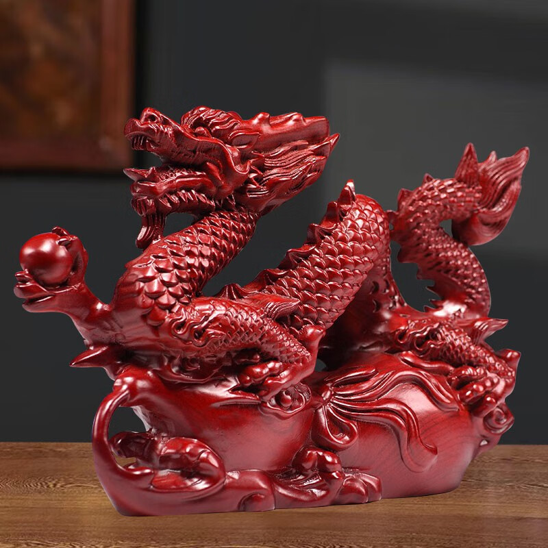 红色实木雕刻福禄神龙 长宽高:20*6*13厘米